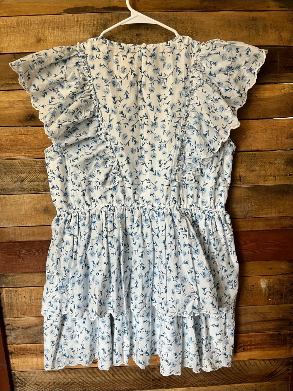 Simply Southern White Dress with Light Blue Floral Ruffle Tiers